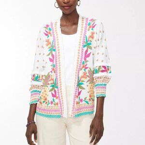 Chico's Summer Romance Tropical Tassel Cardigan Size 3XL Open 3/4 Sleeves
